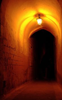 Medieval archway by night, in the old city of Mdina in Malta