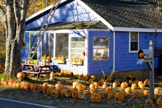 decorated house for Halloween, Maine, USA
