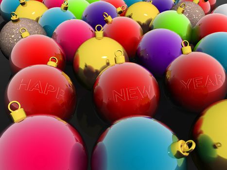 HAPPY NEW YEAR poster with Christmas balls