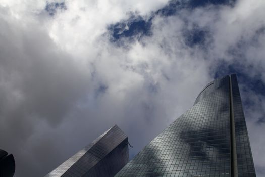 Personal view of the new financial district buildings in Madrid, also known as the Four Towers