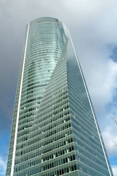 Main view of the brand new office building in the heart of Madrid, called Space Tower.