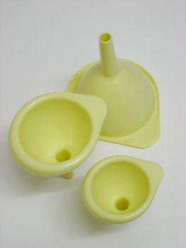 Top view of three funnels of different sizes.