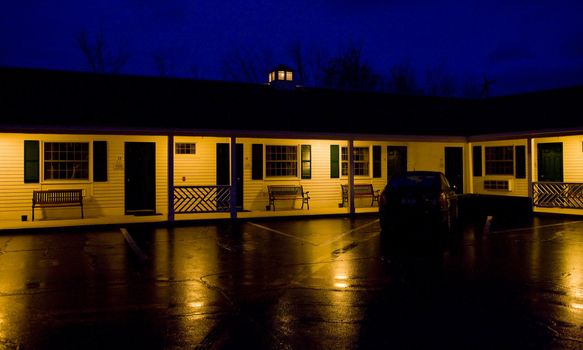 motel at night, North Conway, New Hampshire, USA