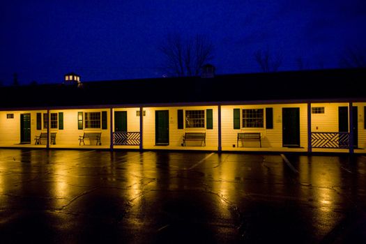 motel at night, North Conway, New Hampshire, USA