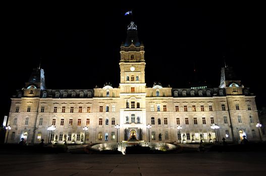 View of the Parliament building at night, Quebec City, Canada