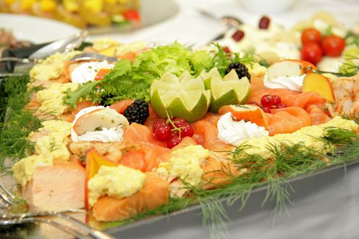 salmon plate with decoration-close-up
