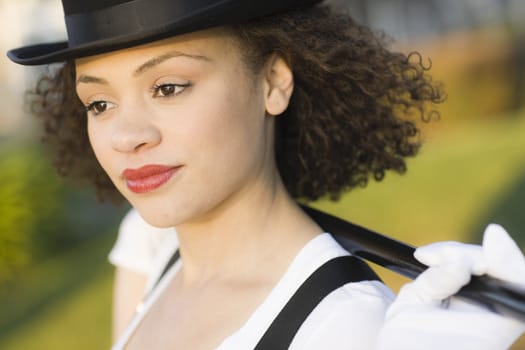 Portrait of Jazz Dancer with White Gloves and a Cane