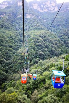 The cable cars at Yun-Tai Mountain, a World Geologic Park and AAAAA Scenery Site in China