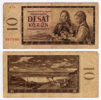 high resolution vintage czechoslovakian banknote from 1960