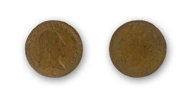 isolated two sides of an ancient circular money