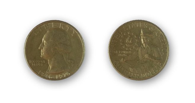 isolated two sides of quarter dollar - circular money