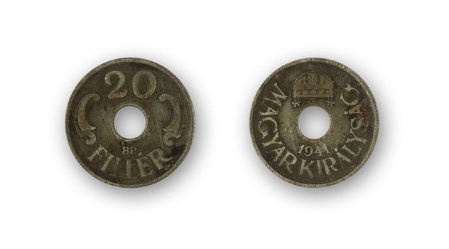 isolated two sides of hungarian twenty filler from 1941 - circular money