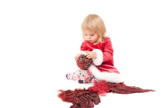 Little christmas baby girl  isolated on white