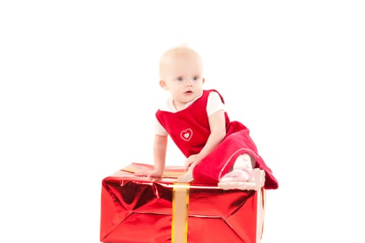 Little christmas baby-girl isolated on white