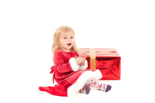 Little christmas baby-girl isolated on white