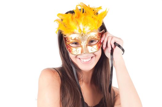 Shot of brunette woman in carnival mask