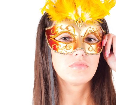 Shot of brunette woman in carnival mask