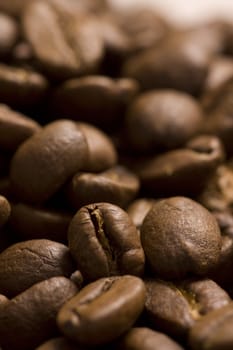 Roasted coffee beans on jute sacking