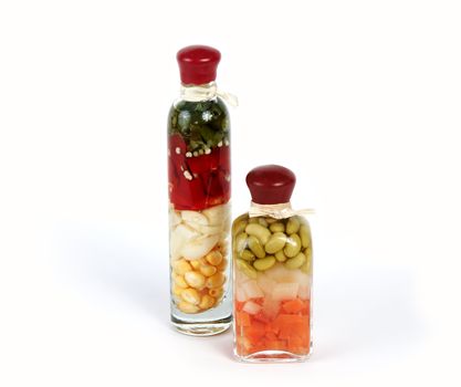 glass bottle with vegetables