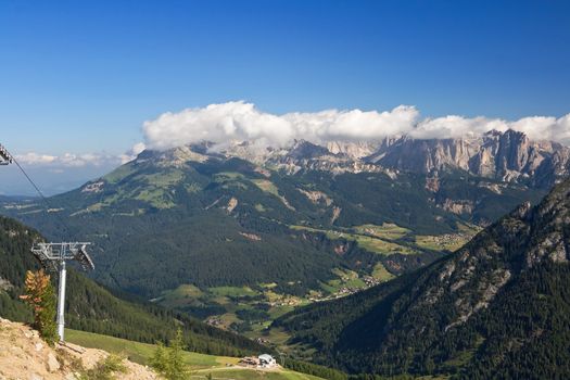 summer view of San Pellegrino Valley with Monzoni moumtain in val di Fassa, Italian dolomites. Photo taken with polarized filter