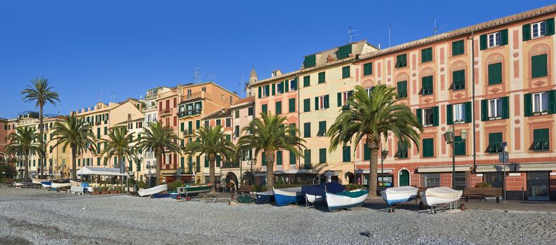 promenade of Santa Margherita ligura, famous small town in liguria, Italy, with the characteristic painted houses