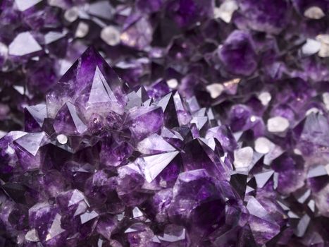 Close up on an amethyst geode. Shallow depth of field.