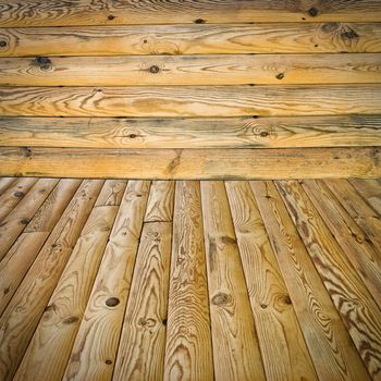 The abstract background, pine floor and wall