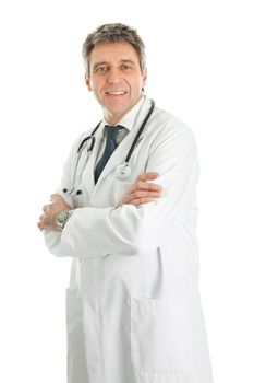 Smiling medical doctor man with stethoscope. Isolated on white