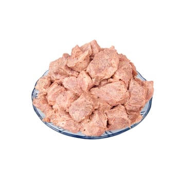 Shish kebab meat in the plate isolated on the white background