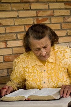 senior woman reading and studying her Bible