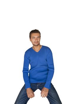 Portrait of handsome sexy man blue sweater