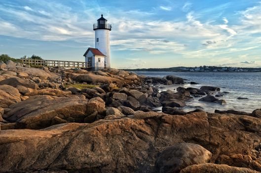 Lighthouse at sunset off Annisquam, Massachusetts