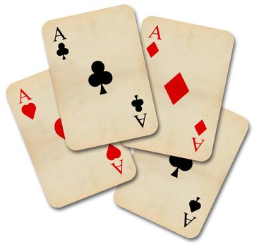 isolated old vintage aces playing cards