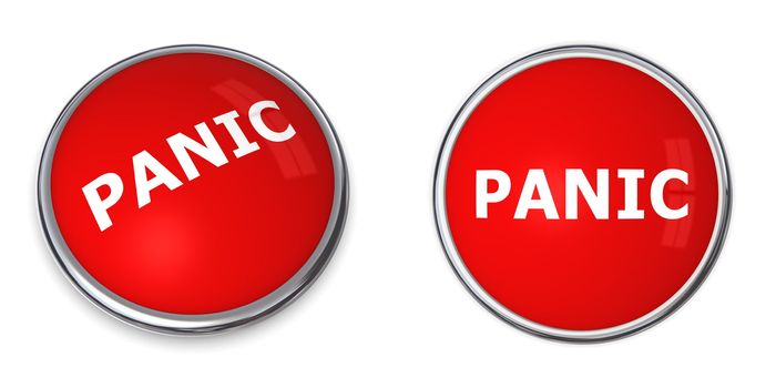 red rendered 3d button with white word panic