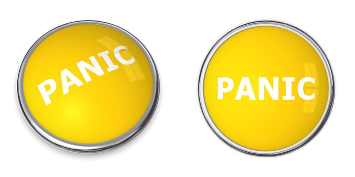 yellow rendered 3d button with white word panic