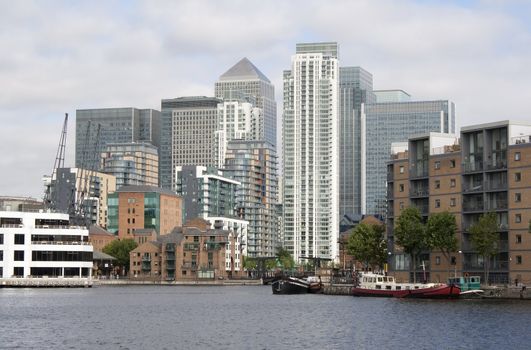 A view of Canary Wharf from the Isle of Dogs canals