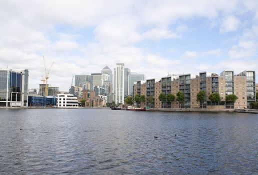 A view of Canary Wharf from the Isle of Dogs canals