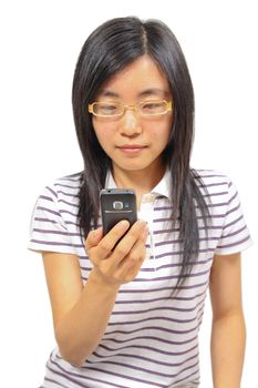 Young chinese woman talking in mobile phone