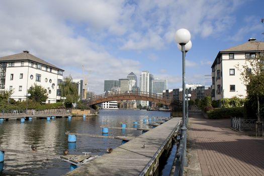 A view of Canary Wharf from the Isle of Dogs canals