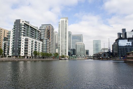 A view of Canary Wharf from the Isle of Dogs canals