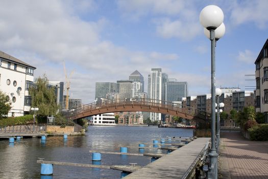 A view of Canary Wharf from the Isle of Dogs canals