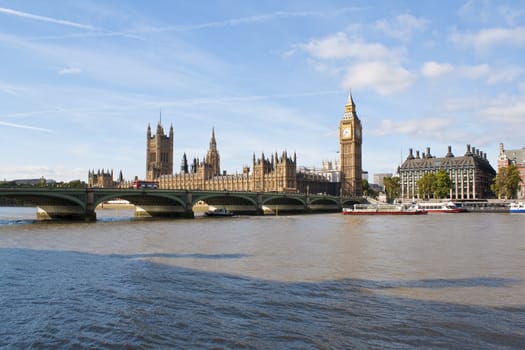 View of theHouses of Parliament and Westminster Bridge in London across the river Thames