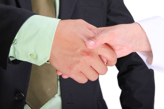 Asian business people shaking hands. male and female