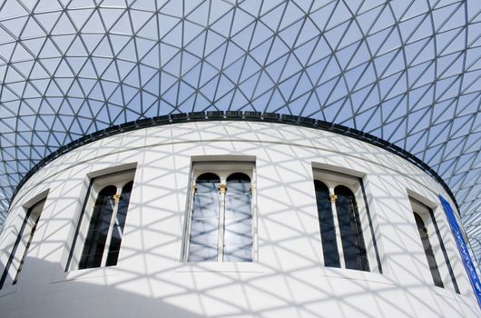 View of the Great Courtand its glass ceiling in the British Museum in London