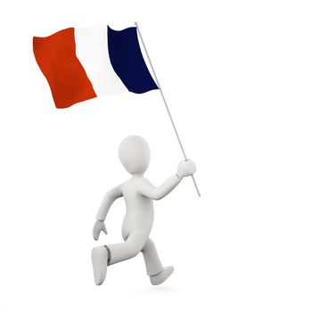 Illustration of a 3d man holding a french flag