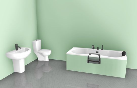 Bathroom Interior Design On Tub, Sink and Toilet