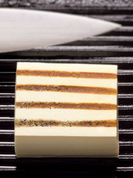 close up of a slab of tofu on a grill