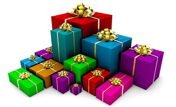 Group of Presents in Colorful Wrapping Gift Boxes