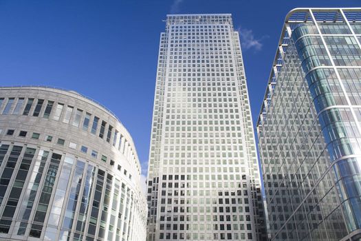 Canary Wharf skyscrapers in London in a clear day