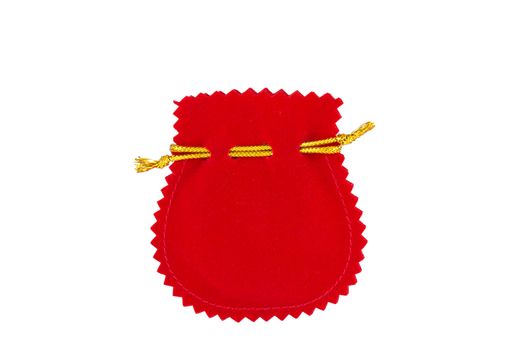 Red velvet bag isolated on white background